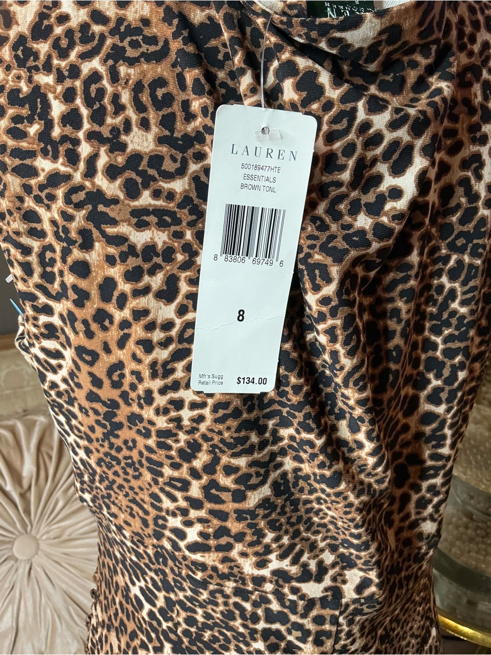 NWT Ralph Lauren Leopard Print Ruched Midi Dress Luxury Mobwife - Picture 9 of 9